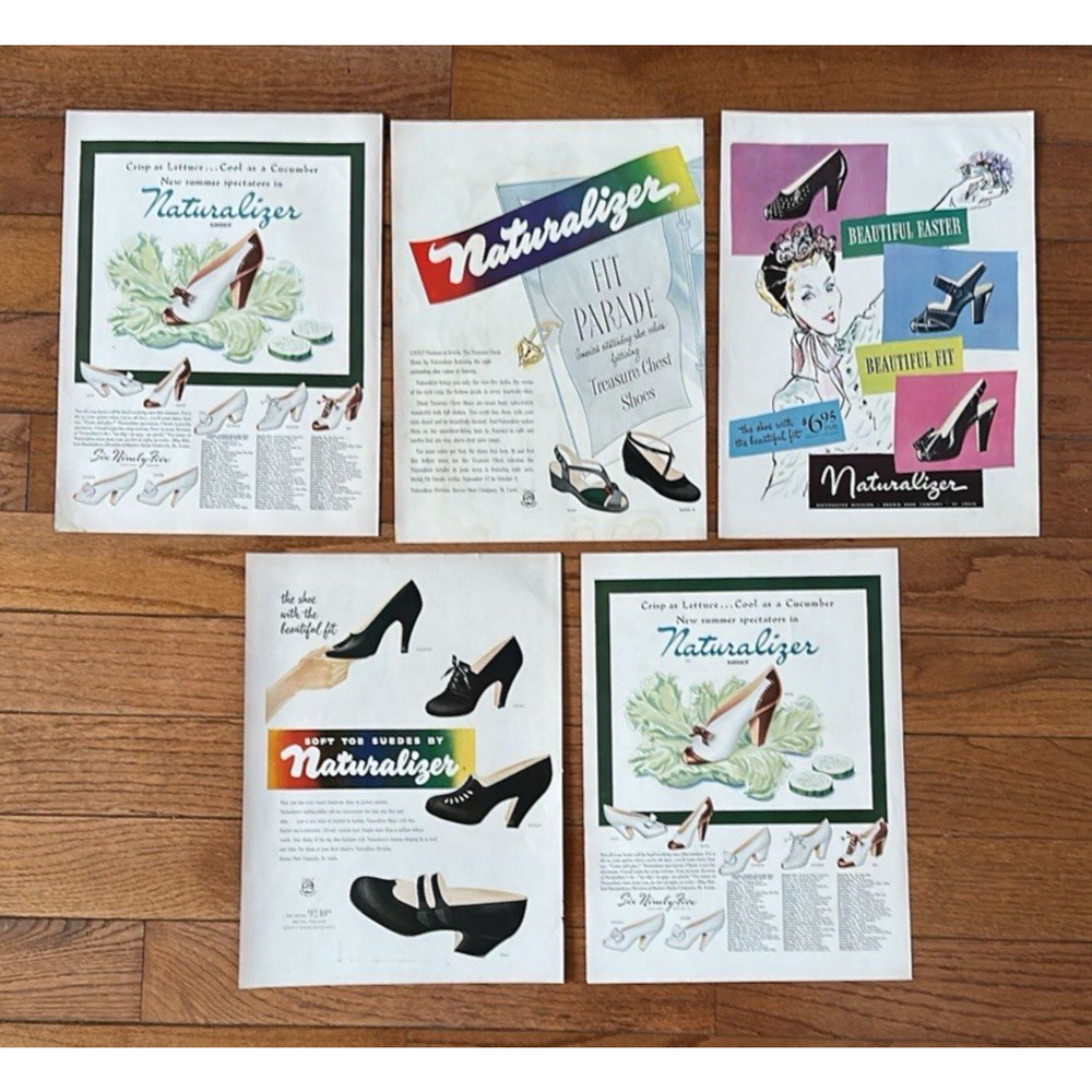 5 Naturalizer Shoes Print Ad Lot 1940s Vintage